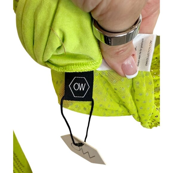 OW Collection MESHA Rhinestone Blouse in Cyber Lime Green NWT - Size S - Picture 5 of 11